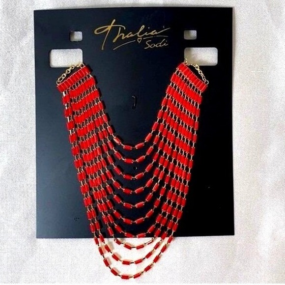 Thalia Sodi Jewelry - Thalia Sodi Gold-Tone Red Baguette Multi-Row Statement Necklace 18" New with Tag